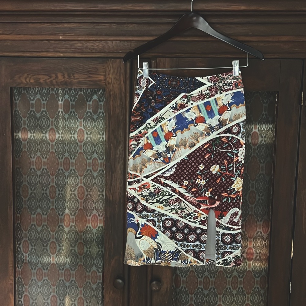 Maeve by Anthropologie Vannia Asian Crane Bird Pencil Skirt XS